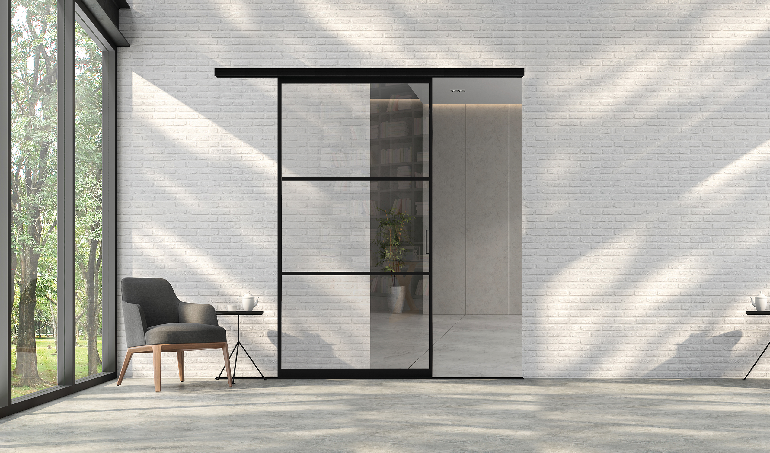 Black(3-Lite Single Sliding Door with Clear Glass)